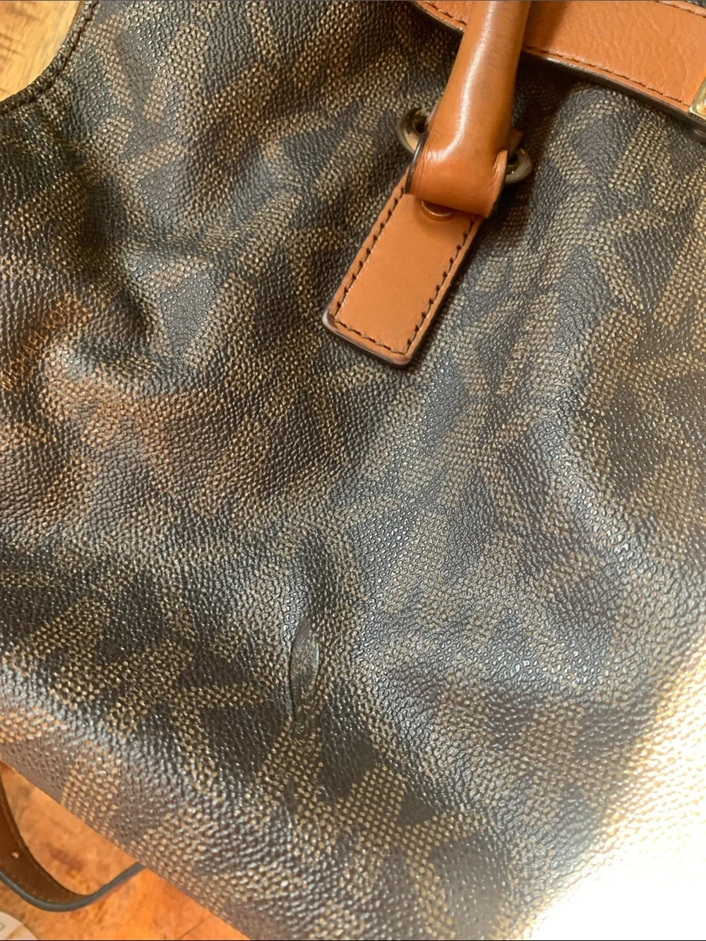 Michael Kors Brown & Tan Logo Tote with Gold Hardware